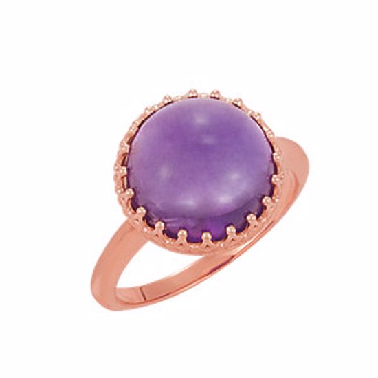 71560:1024:P 14kt Rose Amethyst Crown Design Cabochon Ring