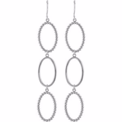 85278:1007:P Sterling Silver 63.75x13.5mm Beaded Open Silhouette Dangle Earrings 