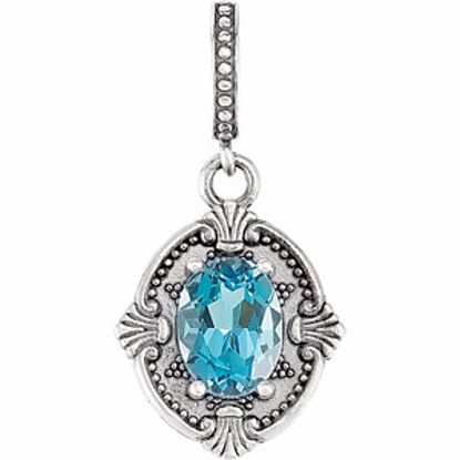 85241:102:P Sterling Silver Swiss Blue Topaz Victorian Style Pendant 