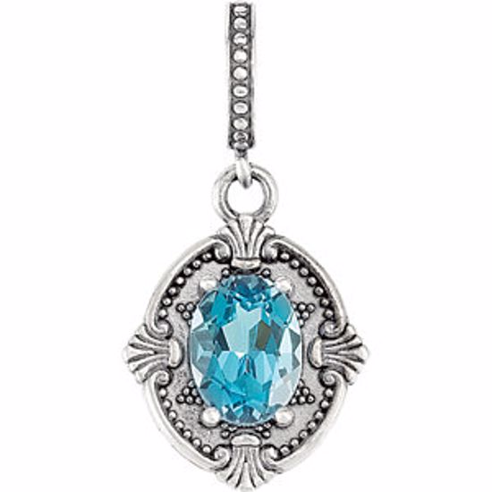 85241:102:P Sterling Silver Swiss Blue Topaz Victorian Style Pendant 