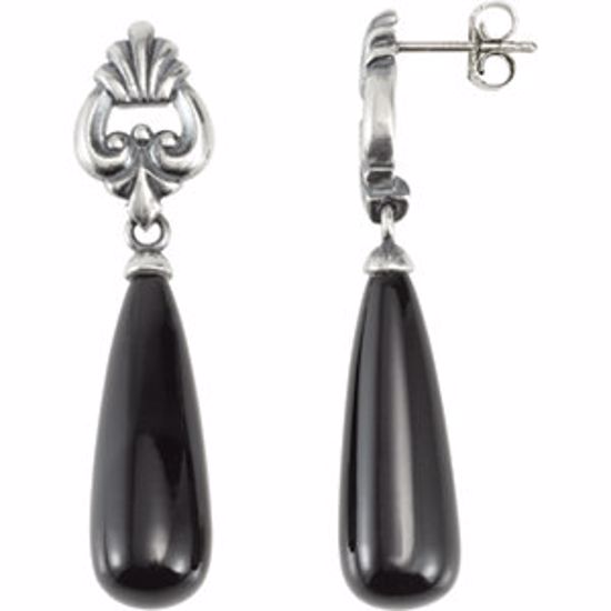 85254:103:P Sterling Silver & 14kt White Onyx Earrings