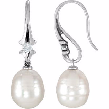 82868:330124:P Sterling Silver & 14kt White South Sea Cultured Pearl & Moissanite Bishop Earrings