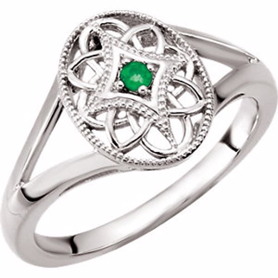 69718:108:P Sterling Silver 2mm Round Emerald Ring Size 8