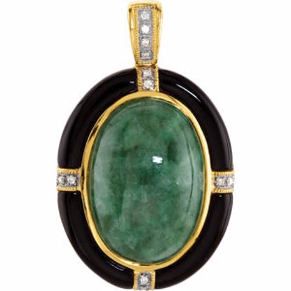 69732:100:P 14kt Yellow Russian Jadeite,Onyx & Diamond Pendant