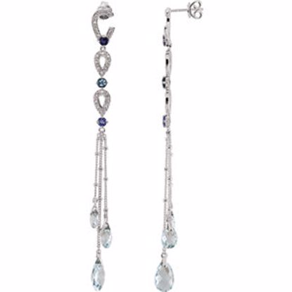 69738:100:P Sterling Silver Iolite, Blue Topaz, Tanzanite & CZ Earrings