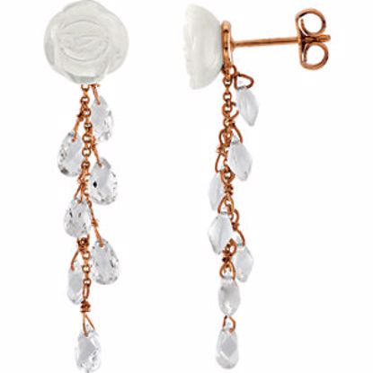 69742:100:P 14kt Yellow Mother of Pearl & White Quartz Earrings