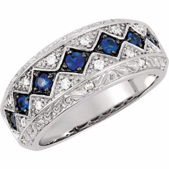 69311:101:P 14Kt White Blue Sapphire & 1/5 CTW Diamond Ring Size 5.5