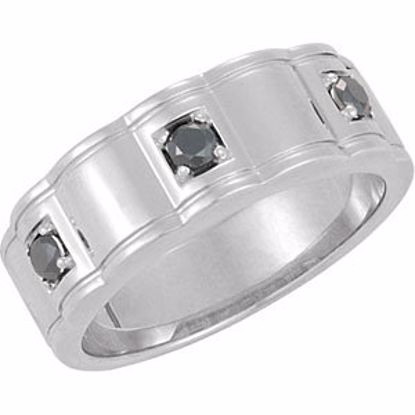 9787:60001:P Sterling Silver 3/8 CTW Black Diamond Men's 3-Stone Ring