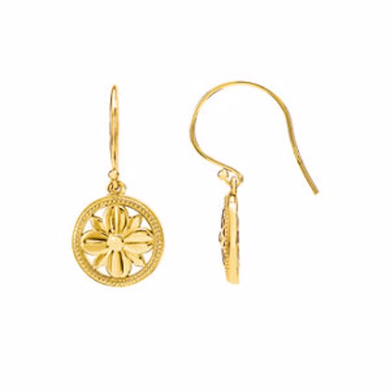 85259:107:P 14kt Yellow Milgrain Framed Flower Earrings