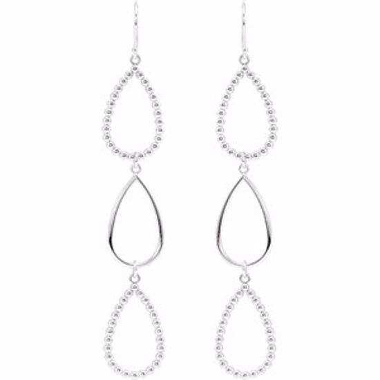 85412:100:P Sterling Silver 78x13.5mm Beaded Open Silhouette Dangle Earrings 