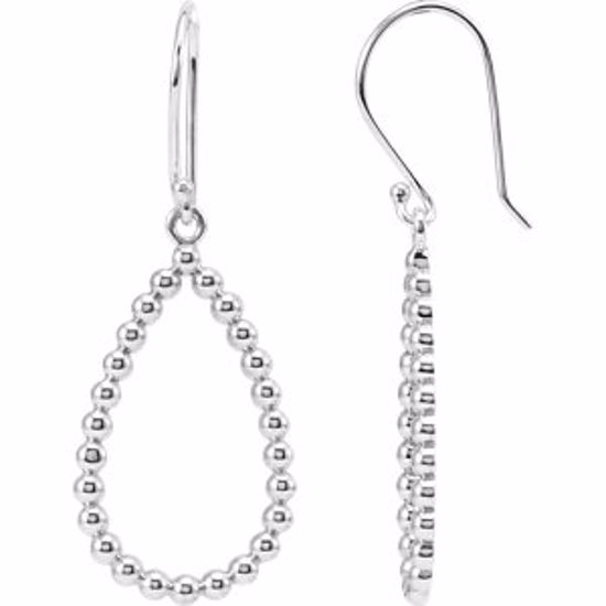 85414:100:P Sterling Silver 35.75x13.5mm Beaded Teardrop Earrings