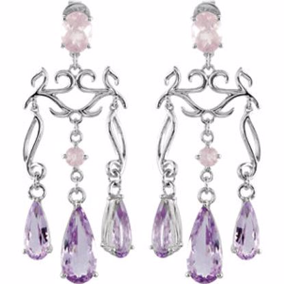 69785:102:P Sterling Silver Pink Quartz & Rose De France Amethyst Chandelier Earrings