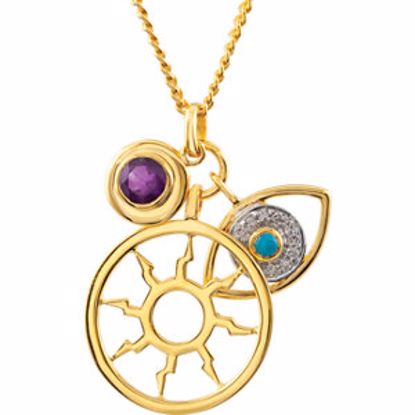 69695:600010:P 18kt Vermeil Amethyst, Turquoise & Cubic Zirconia Charm 16" Necklace 