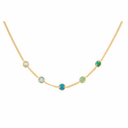 69697:600070:P 18kt Vermeil Aquamarine, Blue Topaz, Turquoise, Chrysoprase & Green Onyx 16" Necklace with Box