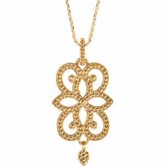 85343:109:P 14kt Yellow Granulated Scroll Design 18" Necklace 