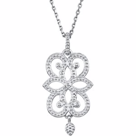 85343:110:P 14kt White Granulated Scroll Design 18" Necklace 