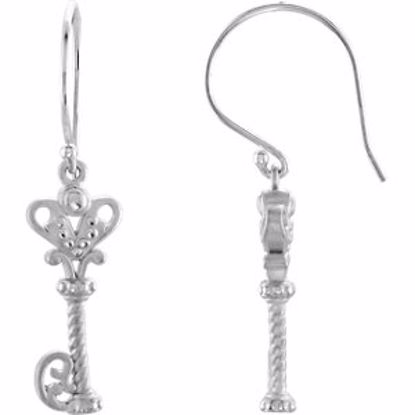 85381:106:P 14kt White Vintage-Inspired Key Design Dangle Earrings