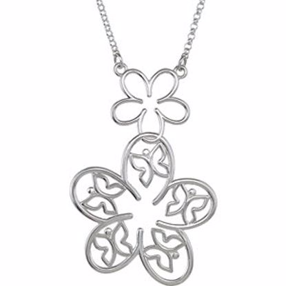 85363:1004:P Sterling Silver Floral & Butterfly 18" Necklace