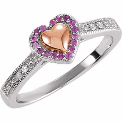 69796:601:P Sterling Silver Rose Plated Pink Sapphire & .02 CTW Diamond Puffed Heart Ring Size 6