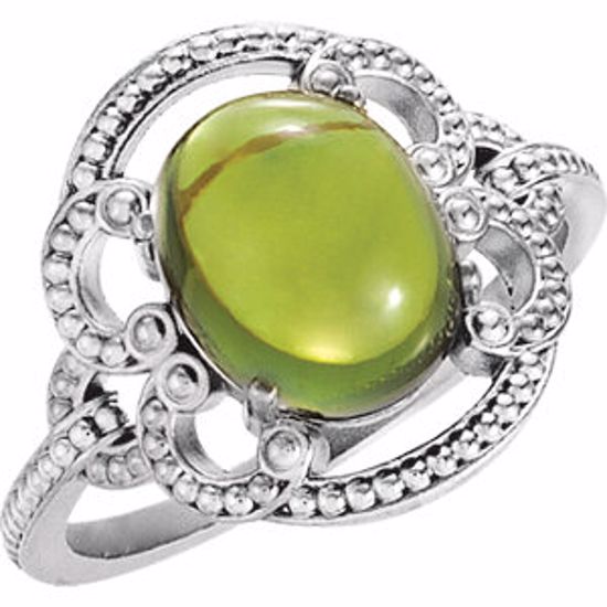 71565:109:P 14kt White Peridot Granulated Design Ring