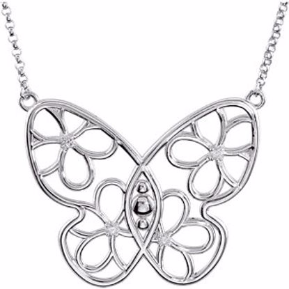 85396:60005:P Sterling Silver .08 CTW Diamond Butterfly 18" Necklace