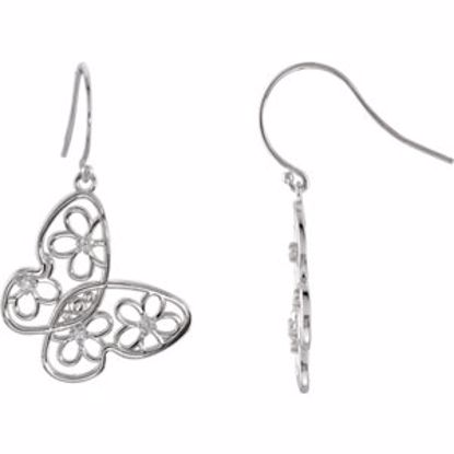 85398:60002:P Sterling Silver Pair 1/6 CTW Round Butterfly & Floral Design Earrings