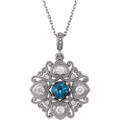 85372:60001:P 14kt White London Blue Topaz & 1/4 CTW Diamond 18" Necklace