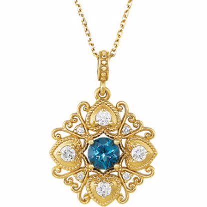 85372:60000:P 14kt Yellow London Blue Topaz & 1/4 CTW Diamond 18" Necklace