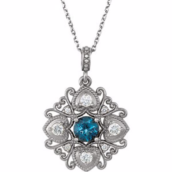 85372:600002:P Sterling Silver London Blue Topaz & 1/4 CTW Diamond 18" Necklace