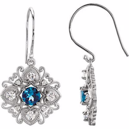 85373:60002:P Sterling Silver London Blue Topaz & 1/2 CTW Diamond Vintage-Inspired Earrings 