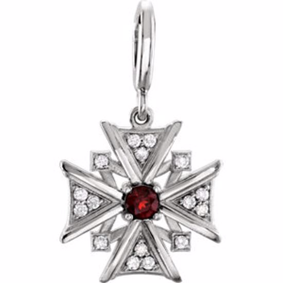 85350:60002:P Sterling Silver Mozambique Garnet & Diamond Dangle Charm