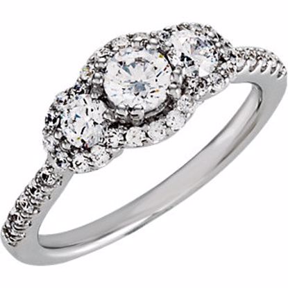 69843:101:P Sterling Silver Halo-Styled 3-Stone Cubic Zirconia Ring Size 6