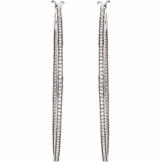 69857:6002:P Sterling Silver Cubic Zirconia Inside/Outside Hoop Earrings