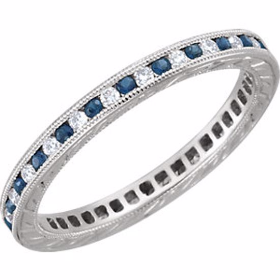 69812:100:P 14kt White Blue Sapphire & 1/4 CTW Diamond Eternity Band Size 7