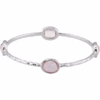 69585:104:P Sterling Silver Pink Quartz 8" Bangle Bracelet