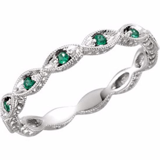 69817:104:P 14kt White Emerald Anniversary Band Size 7