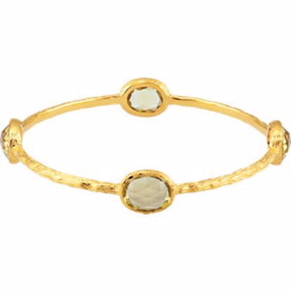 69585:113:P Gold Plated Sterling Silver Green Gold Quartz 8" Bangle Bracelet