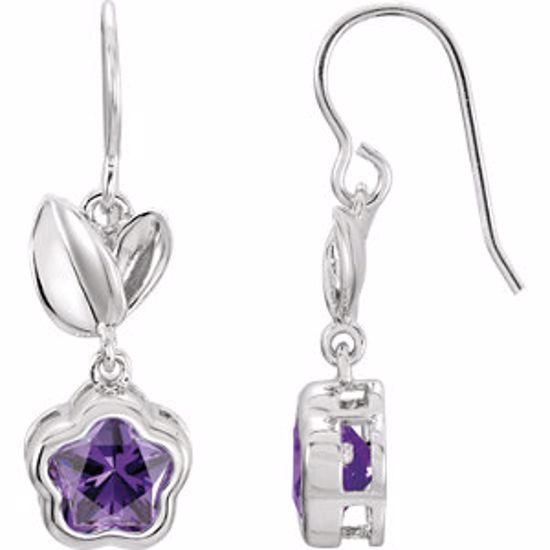 192019:1010:P Sterling Silver PURPLE Cubic Zirconia BFlower&trade; Earrings with Box