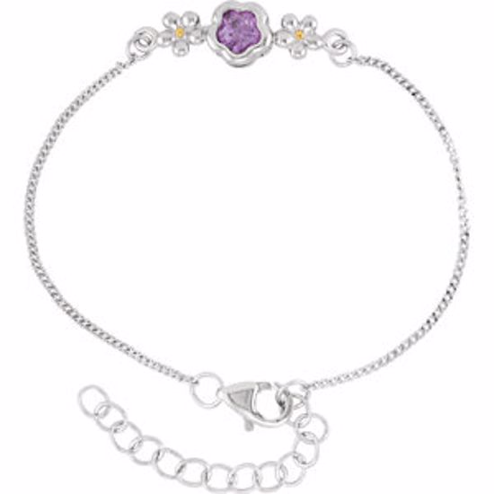 19804:1010:P Sterling Silver BFlower&trade; Purple CZ 6.5-7.5" Bracelet