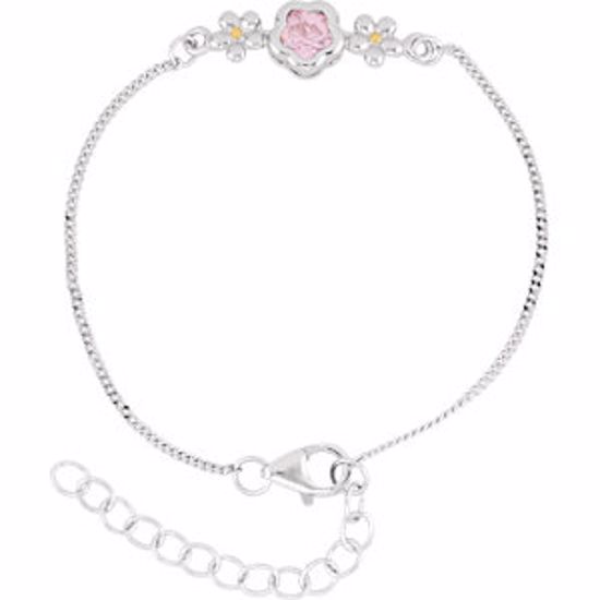 19804:1040:P Sterling Silver BFlower&trade; Rose CZ 6.5-7.5" Bracelet