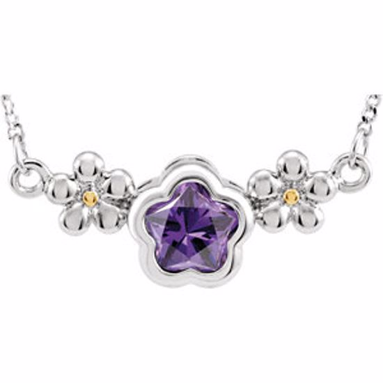 190045:1010:P Sterling Silver PURPLE Cubic Zirconia BFlower&trade; 15-17" Necklace with Box