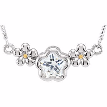 190045:1020:P Sterling Silver WHITE Cubic Zirconia BFlower&trade; 15-17" Necklace with Box