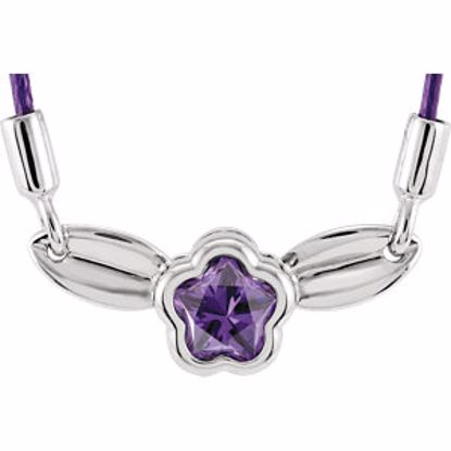 190046:1010:P Sterling Silver PURPLE Cubic Zirconia BFlower&trade; Leaf Nylon 15-17" Necklace with Box