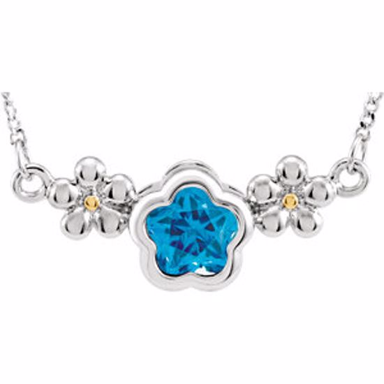 190045:1050:P Sterling Silver BLUE Cubic Zirconia BFlower&trade; 15-17" Necklace with Box