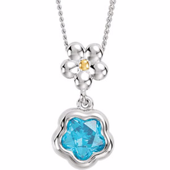 190047:1050:P Sterling Silver BLUE Cubic Zirconia BFlower&trade; 15-17" Necklace with Box