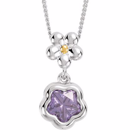 190047:1010:P Sterling Silver PURPLE Cubic Zirconia BFlower&trade; 15-17" Necklace with Box