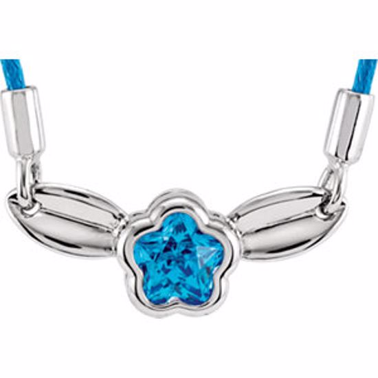 190046:1050:P Sterling Silver BLUE Cubic Zirconia BFlower&trade; Leaf Nylon 15-17" Necklace with Box