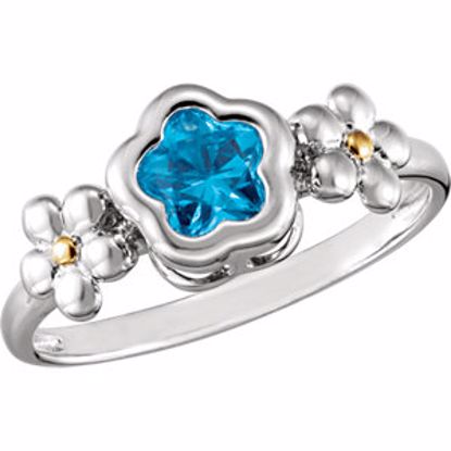 19396:1050:P Sterling Silver BFlower&trade; Blue CZ Ring 