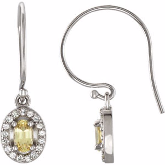 69902:101:P 14kt White Halo-Styled Sapphire Dangle Earrings