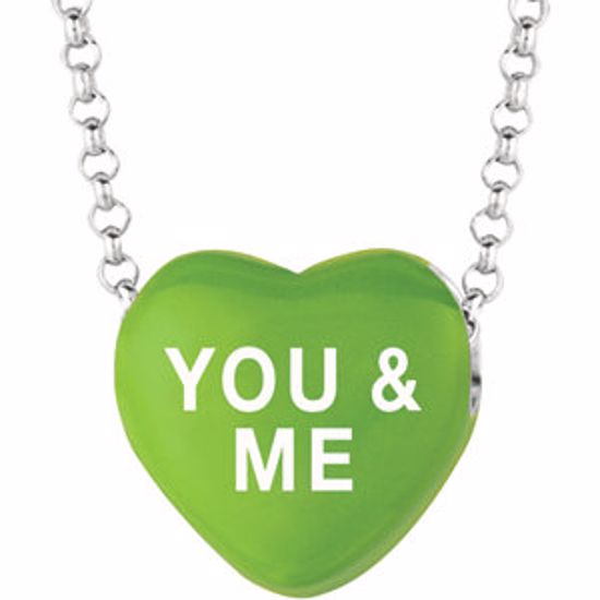 85503:101:P Sweethearts® Green Enamel "You & Me" Heart on 16" Necklace with Gift Box